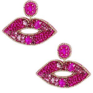 RHINESTONE BEAD LIPS SHAPE EARRING